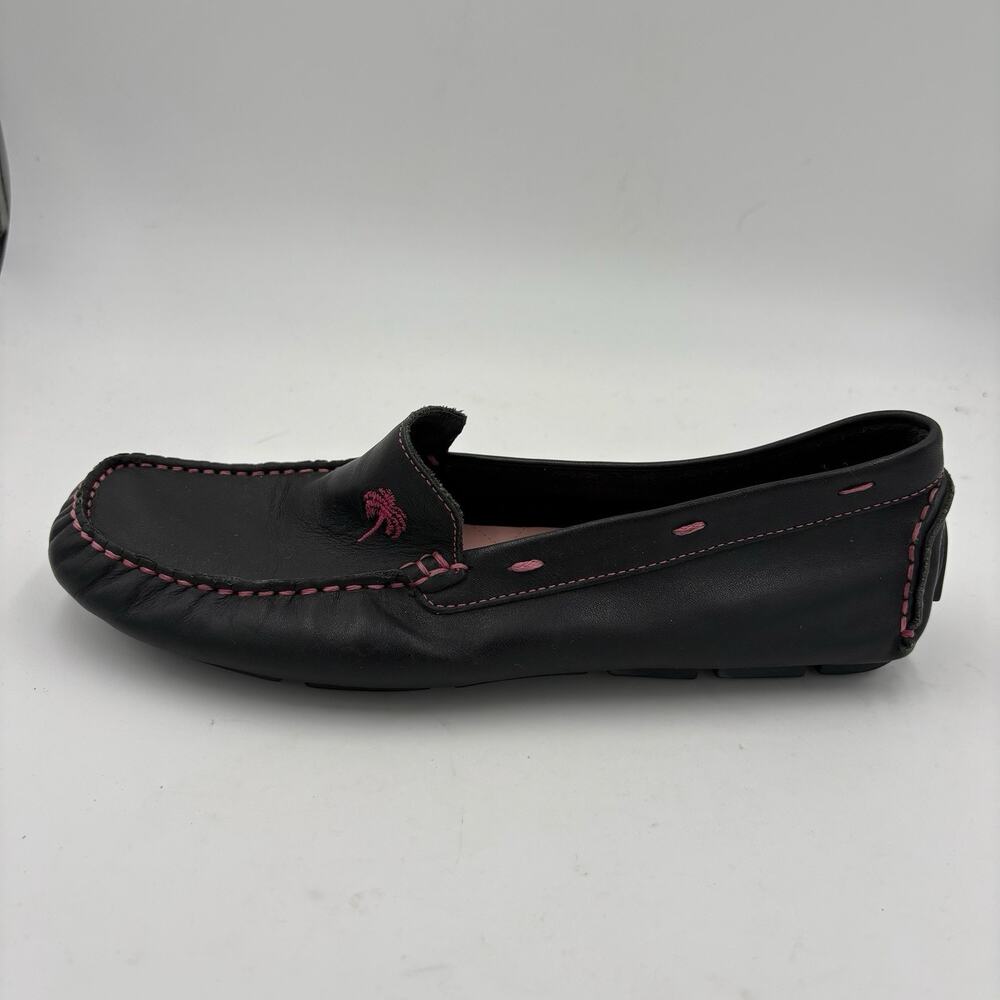 Lilly Pulitzer Women’s Size 10 Black Leather Moccasin Loafers Palm Tree Shoes